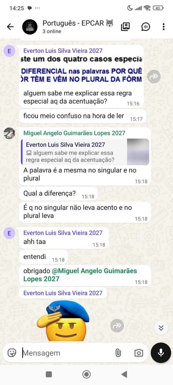 Dúvida tirada no WhatsApp