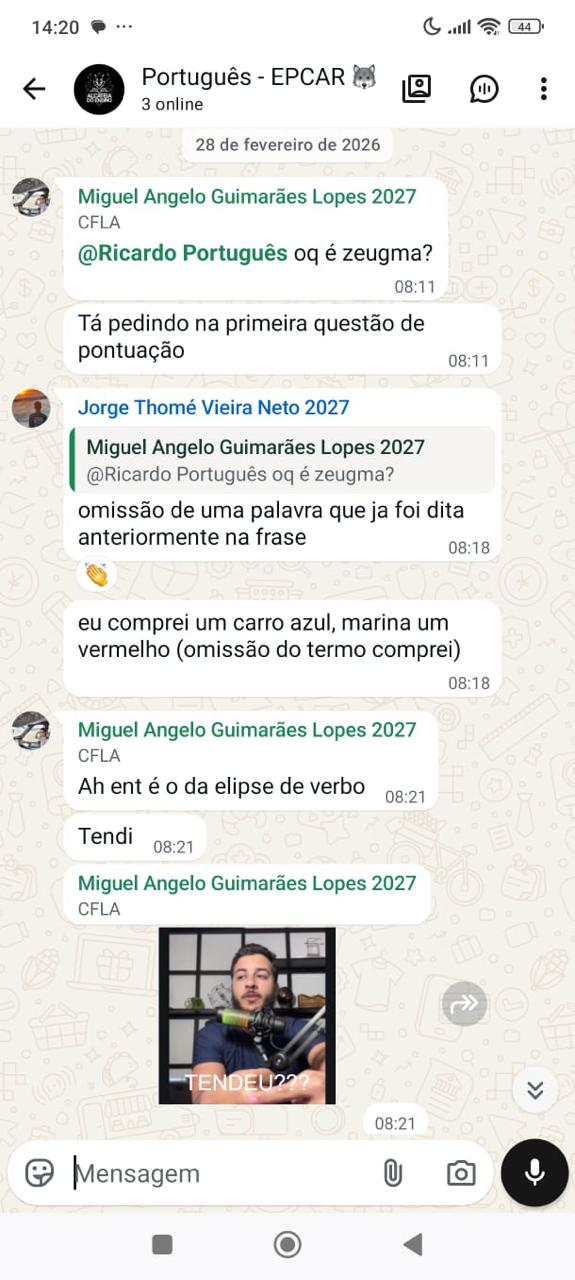 Dúvida tirada no WhatsApp
