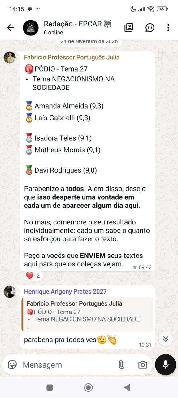 Dúvida tirada no WhatsApp