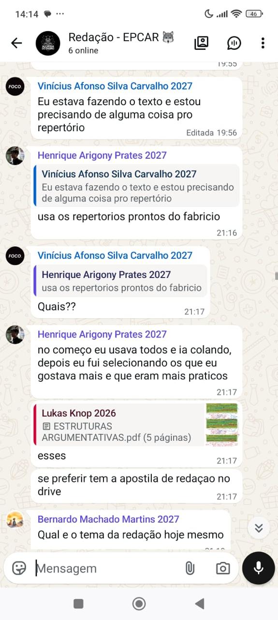 Dúvida tirada no WhatsApp